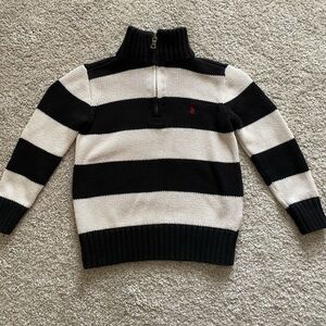 Ralph Lauren Boys Black & Cream Striped 3/4 Zip Sweater - Size 4T